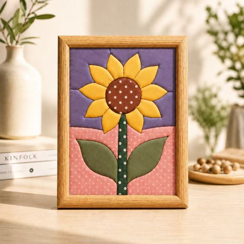 Golden Sunflower Fabric Art