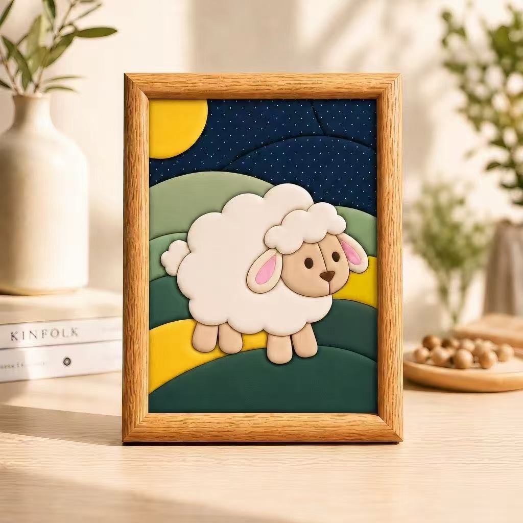 Moonlit Meadow Lamb Fabric Art