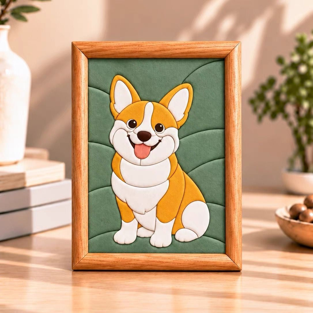 Smiling Corgi Fabric Art