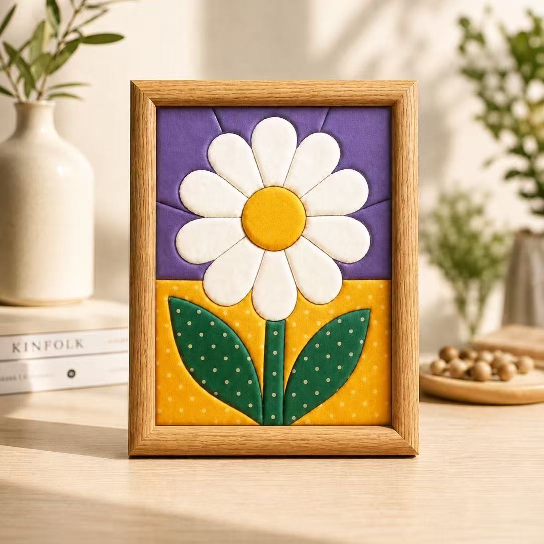 White Daisy Fabric Art